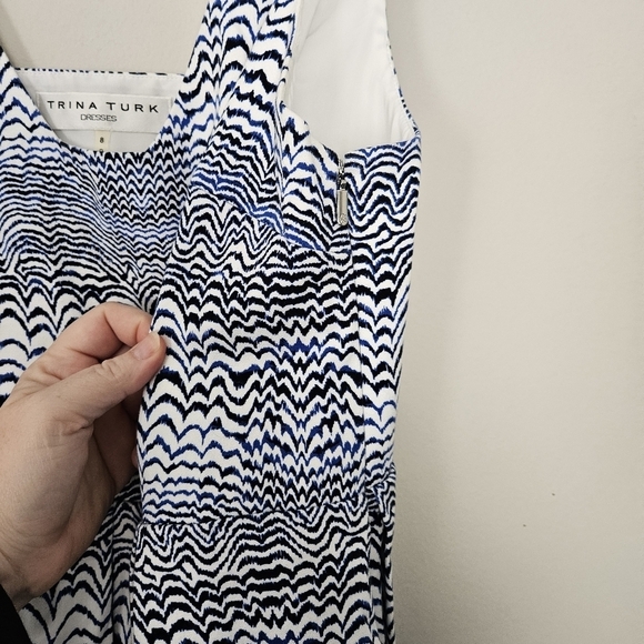 Trina Turk Casey blue print cut out wide strap flare dress size 8 - Picture 8 of 12